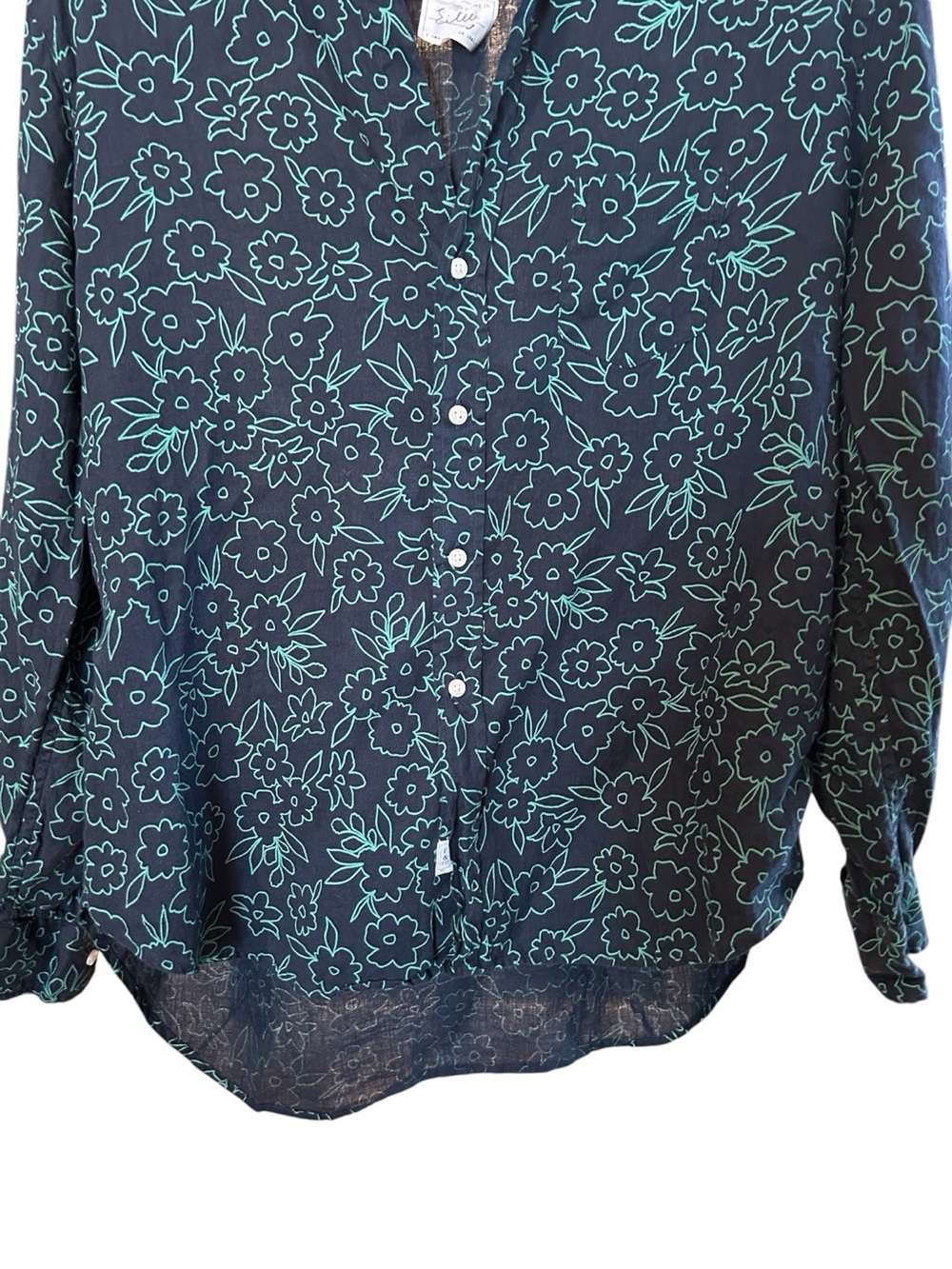 Frank & Eileen Button Down Shirt Eileen Style Linen Navy Green Floral Medium - Picture 5 of 9